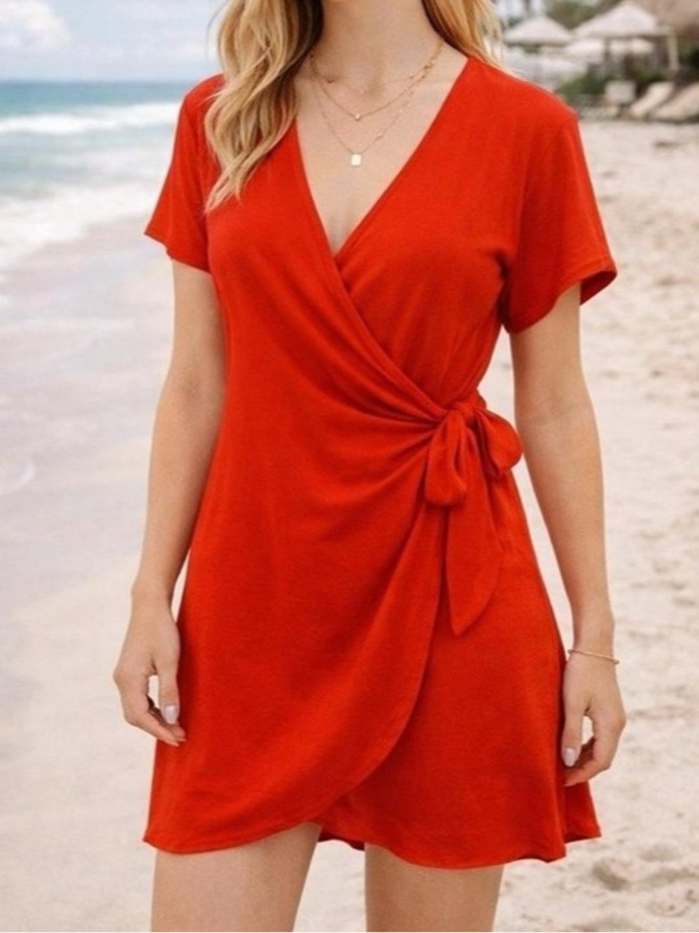 Amadi Red Wrap Tie Short Dress